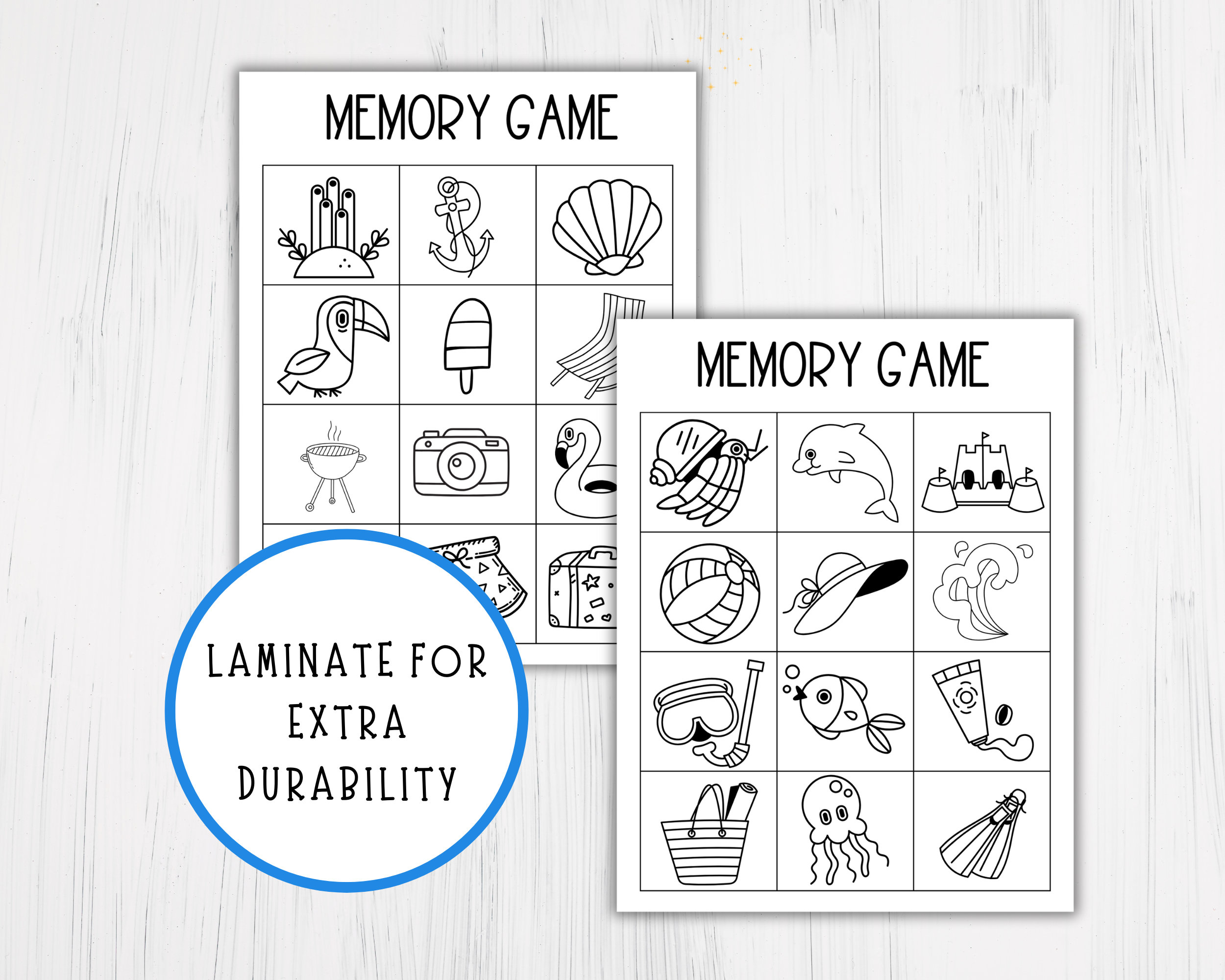 Summer Memory Game Printable: Black and White Matching Activity (PDF ...