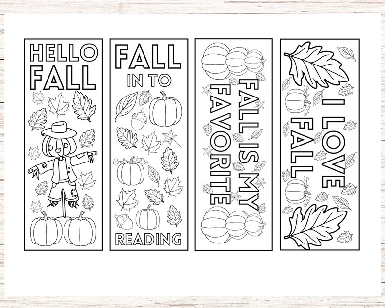 Printable Fall Color Your Own Bookmarks Set of 4 instant Digital