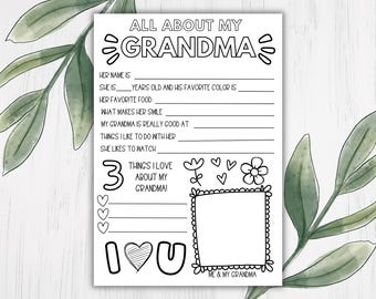 All About Grandma Questionnaire – Printable Mother’s Day Activity – Instant Download PDF & JPG - Editable