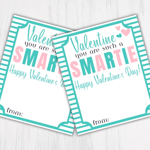 Smartie Valentines Day Printable Tag, School Valentine Cards for Kids,  Candy Valentine, Printable Valentine