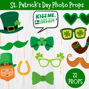 Accessori per Photo Booth di San Patrizio: set stampabile da 22 pezzi (download immediato)