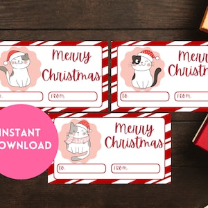 Printable Christmas Cat Gift Tags (Digital Download)