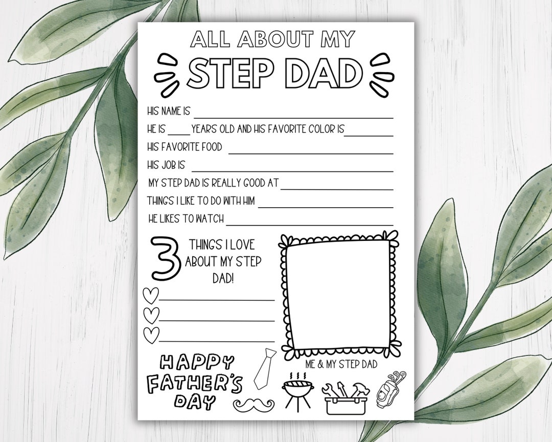 Step Dad Questions Printable All About My Stepdad Questionnaire: Father's Day Keepsake (instant ...