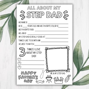 All About My Stepdad Questionnaire Printable - Fun Father’s Day Activity - Keepsake Gift from Kids - Instant Download