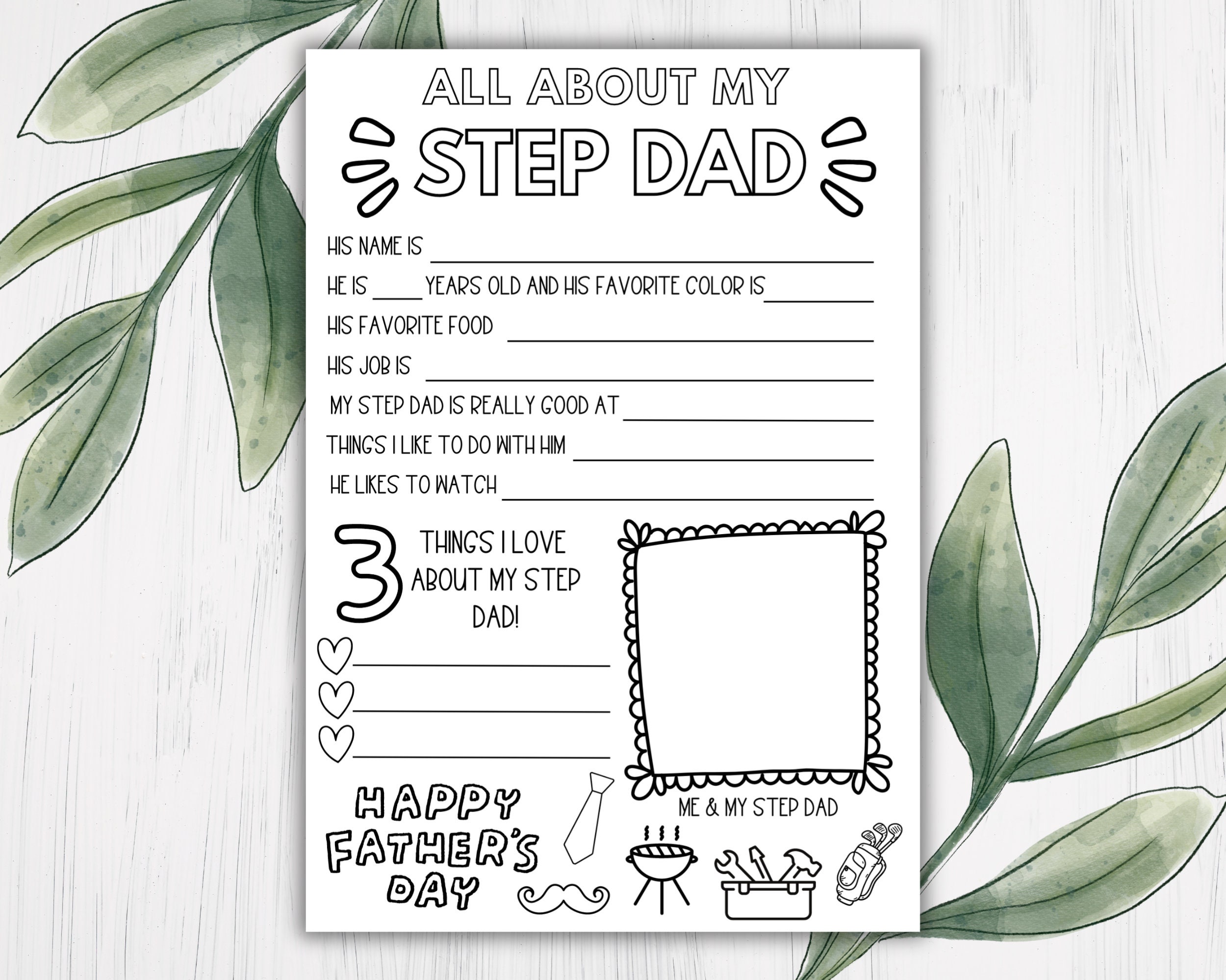 Step Dad Questions Printable All About My Stepdad Questionnaire Printable - Fun Father’s Day ...