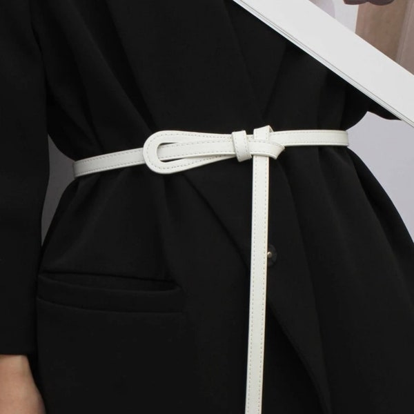 thin white belt for dress