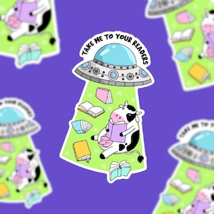 Adesivi divertenti con simpatici animali UFO, regali per gli amanti dei libri, adesivi carini per Kindle, adesivi impermeabili in vinile per laptop, adesivi estetici per e-reader