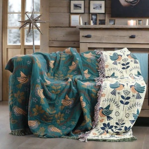 Couverture réversible pour canapé scandinave bleu sarcelle jetée bohème jeté en coton couverture tissée Boho grande couverture tricotée couvre-lit image 1