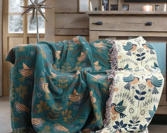 Reversible Scandi Nordic Teal Sofá Tiro Manta Boho Tiro Cama Manta Algodón Tiro Manta Tejida Boho Gran Manta de Punto Colcha