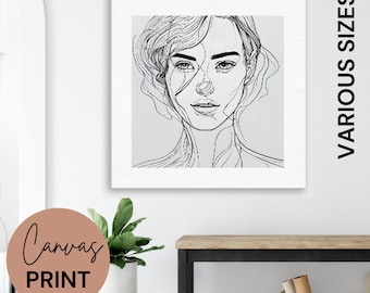 Unique line art drawing on canvas print, perfect for modern decor. High-quality, minimalist design to elevate any space. Ideal gift idea!