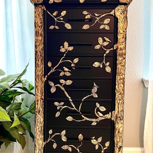 Black and Gold leaf Jewelry Armoire. FREE SHIPPING INCLUDED