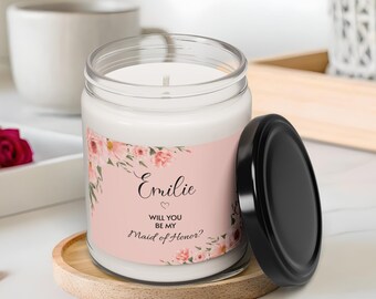 Vela de soja personalizada para dama de honor/Regalo de propuesta de dama de honor de 9 oz