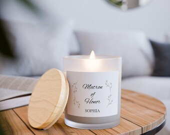 Vela personalizada para propuesta de dama de honor: cera de soja y coco, mecha de madera