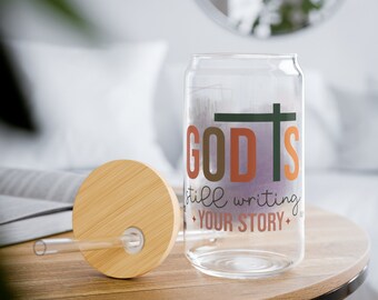 Vaso "Dios sigue escribiendo tu historia", 16 oz / Cita inspiradora