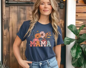 Mama Shirt-Wildflowers Mama Shirt- Retro Mama Tshirt- Mother's Day Gift- Flower Shirt for Women- Floral New Mom Gift-Birthday Gift for Her