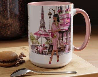 Taza con ilustración de moda parisina / Taza de café con la Torre Eiffel