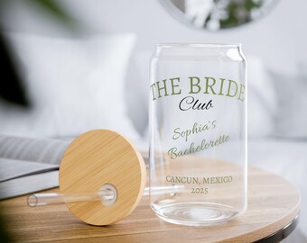 Vaso para sorbos The Bride Club de 16 oz / Tapa de bambú personalizada para despedida de soltera