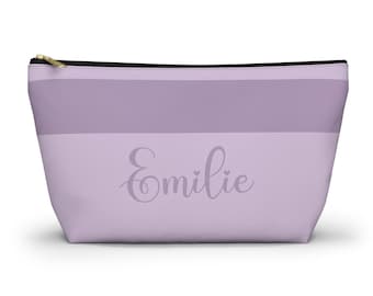 Bolsa para accesorios personalizada con rayas de lavanda / Bolsa para cosméticos con fondo en T