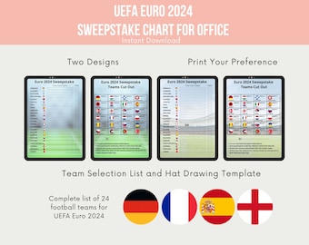 Tableau du tirage au sort de l'UEFA Euro 2024 pour le bureau - Liste de sélection des équipes et modèle de dessin de chapeau
