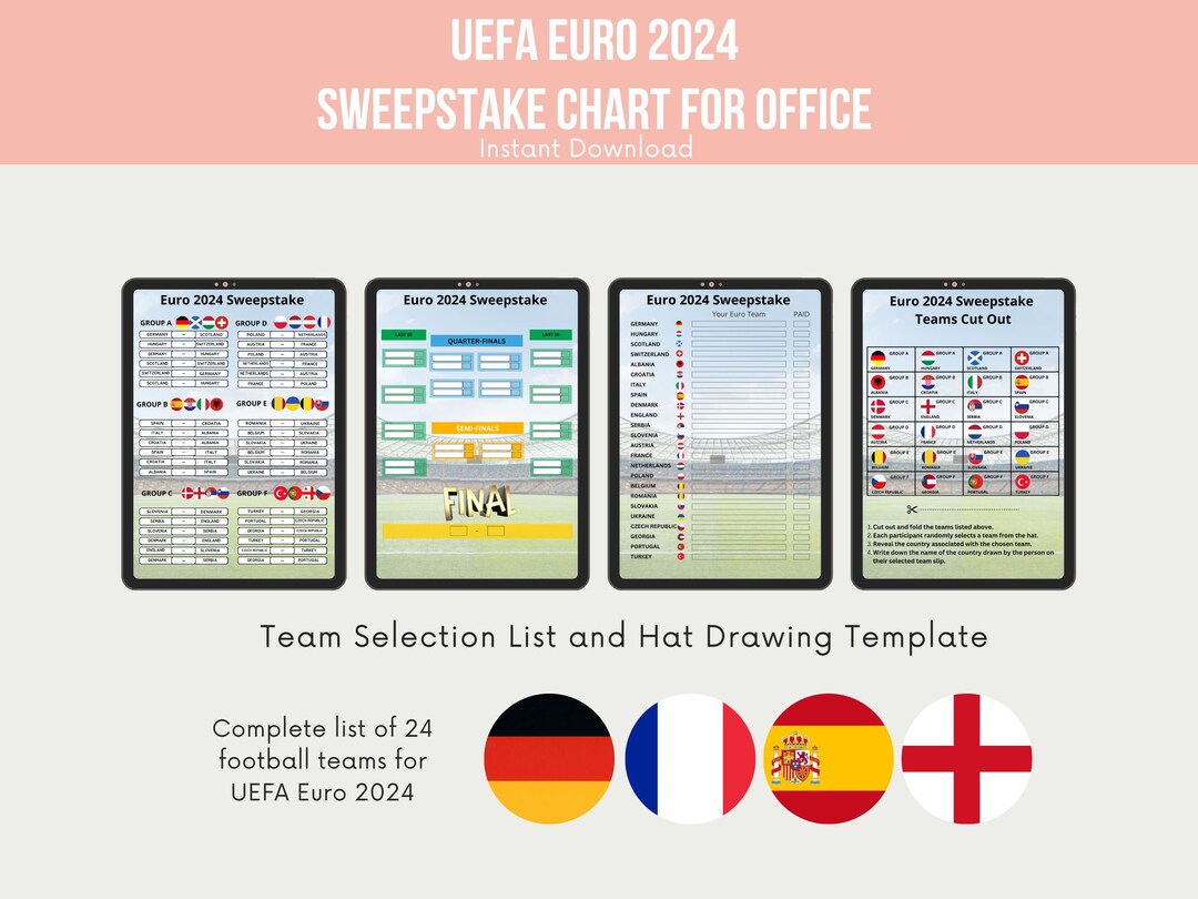 Euro 2024 Sweepstake Chart for Office Team Selection List and Hat