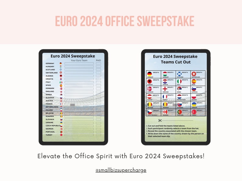 Euro 2025 Sweepstake Chart for Office Team Selection List and Hat