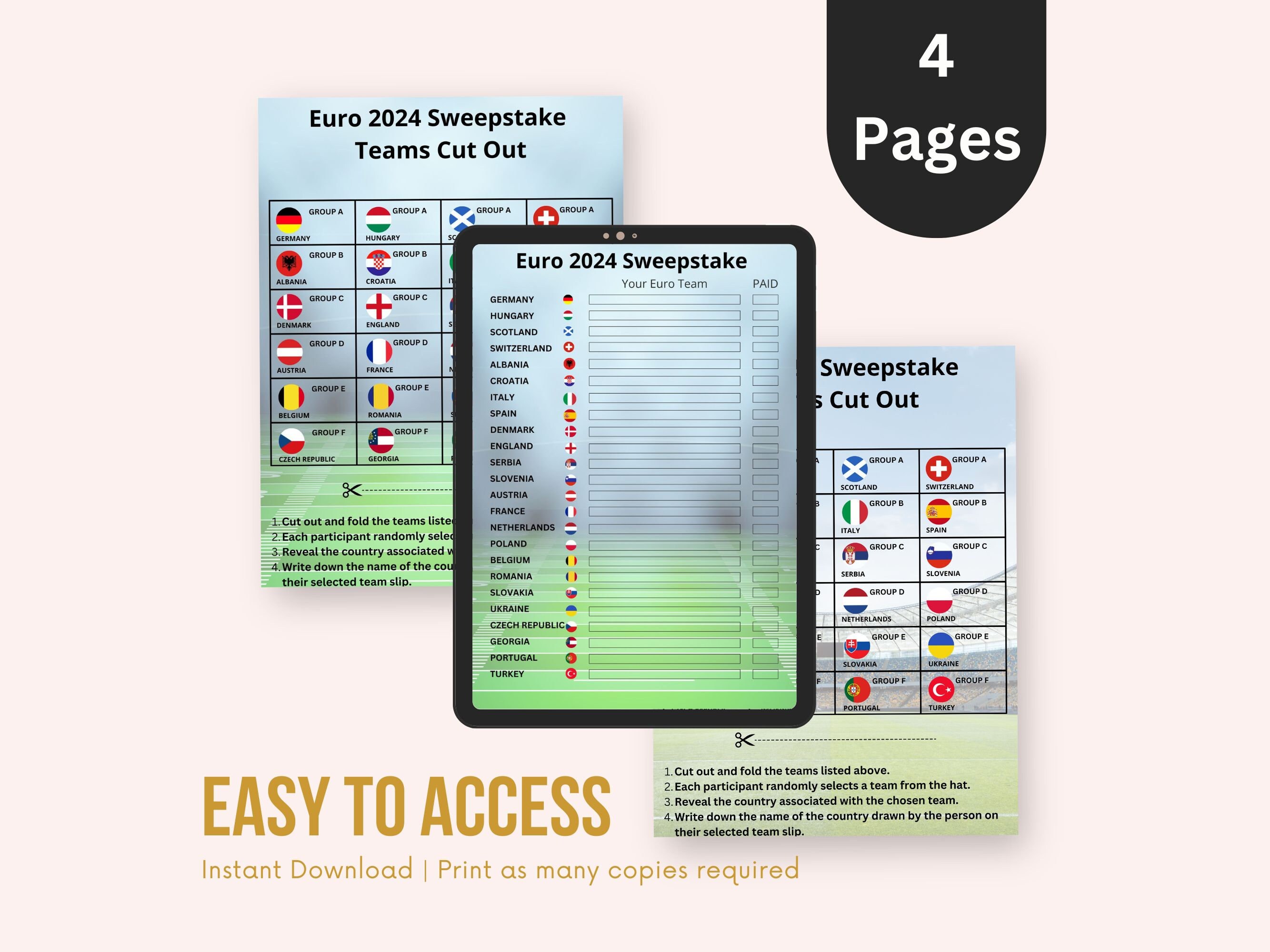 UEFA Euro 2024 Sweepstake Chart for Office Team Selection List and Hat Drawing Template Etsy