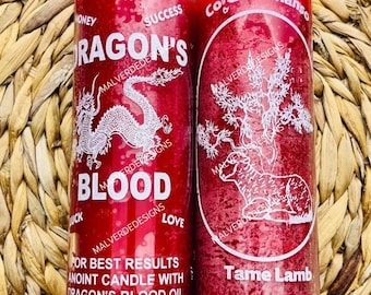 Tame Lamb Candle, Dragons Blood Love candle, love spells, Vela Control, Vela Amor, Hechizos de Amor, Cordero Manso