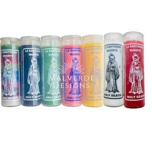 Glazen kaars heilige dood, beschermingskaarsen, altaar, offer en meer/ Santa Muerte Velas