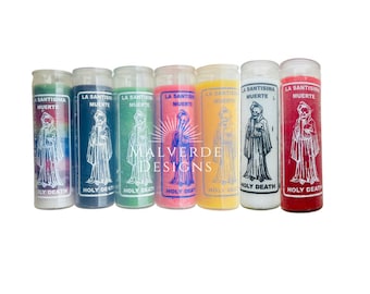 Holy Death Glass Candle, Protection Candles, Altar, Offering and More/ Santa Muerte Velas