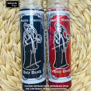 Holy Death Glass Candle, Protection Candles, Altar, Offering and More/ Santa Muerte Velas