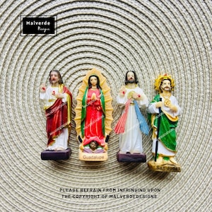 Estatuas religiosas de 3 pulgadas, estatua de la Virgen de Guadalupe, San Judas, San Antonio, Divina Misericordia, Sagrado Corazón de Jesús, Sagrado Corazón de Jesús