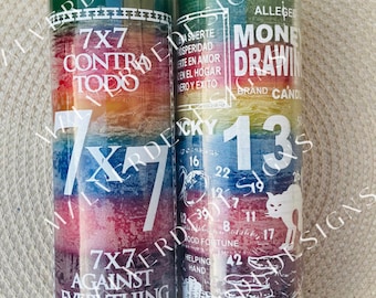 Money Drawing and 7x7 Against Anything protection glass candle