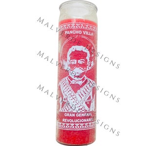 Pancho Villa Glass Candle, Religious Altar Candle, Vela de cristal Pancho Villa, vela de altar religioso