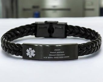 Personalized Medical Alert Bracelet,Customized Medical ID Bracelet, Emergency Bracelet,Engraved Medical Information Bracelet,Patient Gift