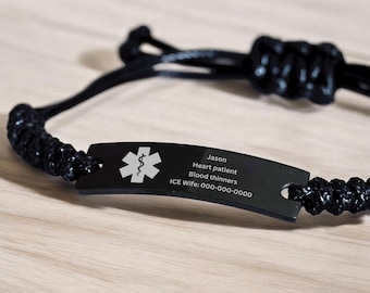 Personalized Medical Alert Bracelet,Customized Medical ID Bracelet, Emergency Bracelet,Engraved Medical Information Bracelet,Patient Gift