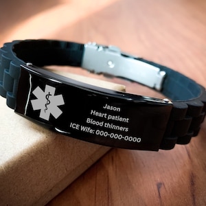 Personalized Medical Alert Bracelet,Customized Medical ID Bracelet, Emergency Bracelet,Engraved Medical Information Bracelet,Patient Gift
