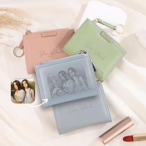Cartera con foto personalizada para mujer, cartera de cuero PU grabada personalizada, cartera con foto, regalo para mamá, hija, esposa, regalo de Navidad, día de la madre