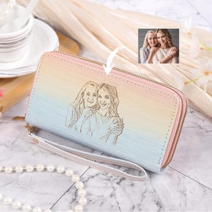 Cartera con foto personalizada para mujer, cartera de cuero PU grabada personalizada, cartera con foto, regalo para mamá, hija, esposa, regalo de Navidad, día de la madre