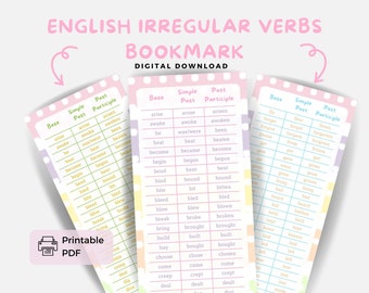 English Irregular Verbs Bookmark