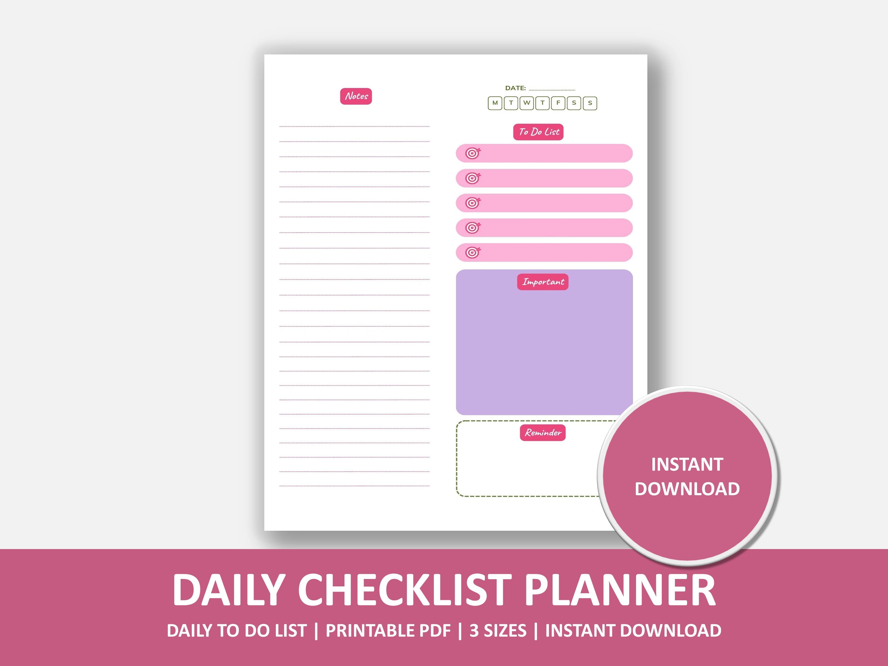 Printable Daily Checklist Planner Etsy