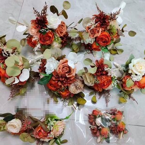 Fall Rustic Wedding Bouquet/Burnt Orange Bouquet/Bridal and Bridesmaids Bouquet/Wedding decor/Rose Flower Wedding Bouquet/Autumn Wedding image 4