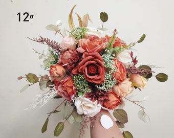 Fall Rustic Wedding Bouquet/Burnt Orange Bouquet/Bridal and Bridesmaids Bouquet/Wedding decor/Rose Flower Wedding Bouquet/Autumn Wedding