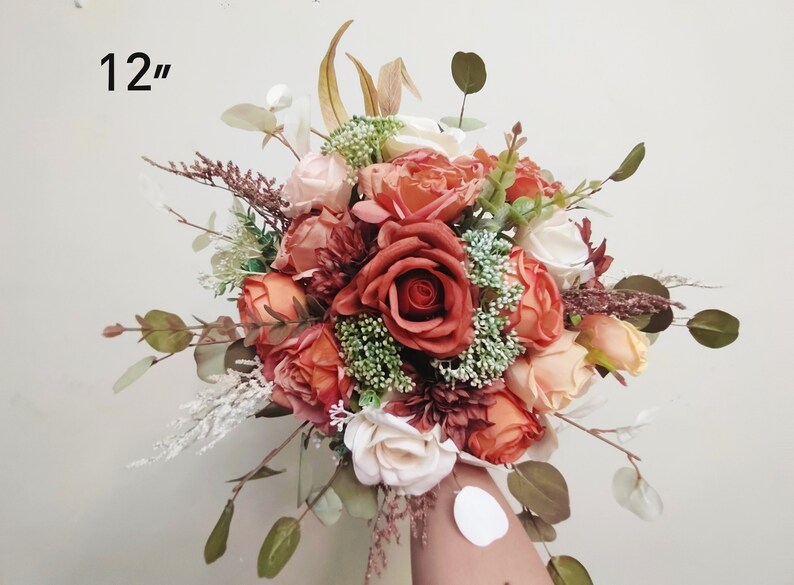 Fall Rustic Wedding Bouquet/Burnt Orange Bouquet/Bridal and Bridesmaids Bouquet/Wedding decor/Rose Flower Wedding Bouquet/Autumn Wedding image 1