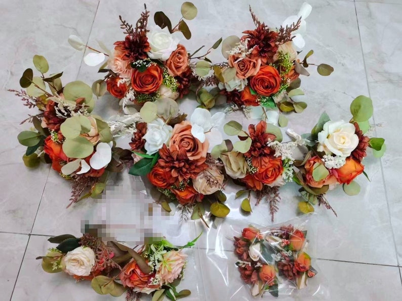 Fall Rustic Wedding Bouquet/Burnt Orange Bouquet/Bridal and Bridesmaids Bouquet/Wedding decor/Rose Flower Wedding Bouquet/Autumn Wedding image 10