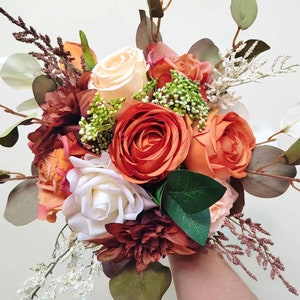 Fall Rustic Wedding Bouquet/Burnt Orange Bouquet/Bridal and Bridesmaids Bouquet/Wedding decor/Rose Flower Wedding Bouquet/Autumn Wedding image 5