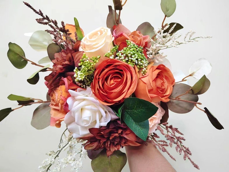 Fall Rustic Wedding Bouquet/Burnt Orange Bouquet/Bridal and Bridesmaids Bouquet/Wedding decor/Rose Flower Wedding Bouquet/Autumn Wedding image 5