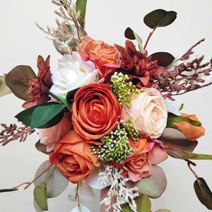 Fall Rustic Wedding Bouquet/Burnt Orange Bouquet/Bridal and Bridesmaids Bouquet/Wedding decor/Rose Flower Wedding Bouquet/Autumn Wedding image 2