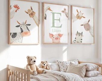 Personalised Farm Animal Nursery Prints | Farmyard Wall Art | Baby Boy Girl Nursery Decor | Cow Pig Sheep Duck Chicken Animal Prints