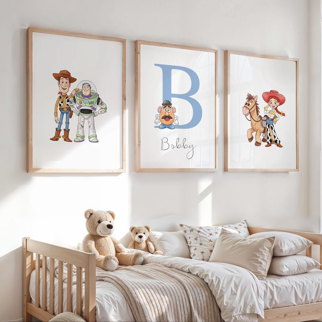 Personalised Toy Story Nursery Prints, Kids Bedroom Wall Art, Set of 3 ...