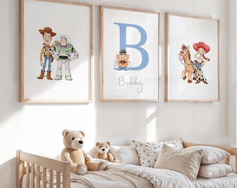 Personalised Toy Story Nursery Prints, Kids Bedroom Wall Art, Set of 3